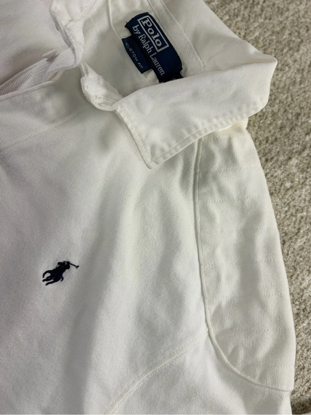 Vintage 90s Polo Ralph Lauren White Rugby Shirt w/ Elbow Patches